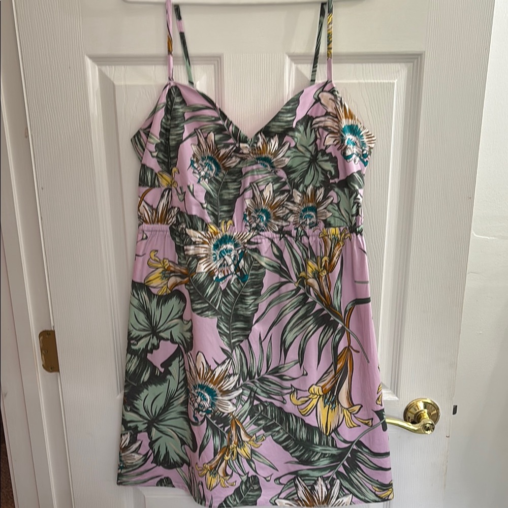 J. Crew Womens Cami Dress Size L Pink Green Sleeveless Smocked Floral Lined
